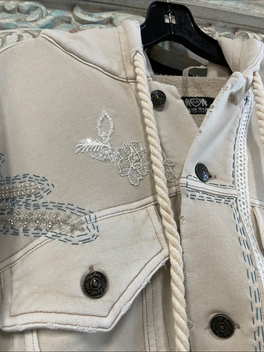 Free People Cream Embroidered Hooded Crop Jacket - Picture 9 of 14